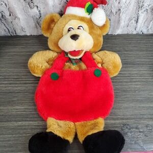 Santa's Best Brown Teddy Bear Front / Rear Pocket 20" Christmas Stocking Decor